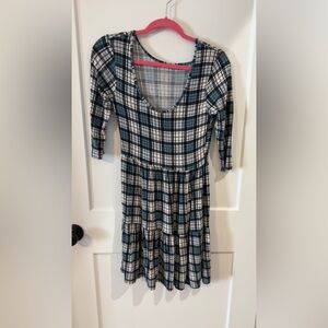 Chic Black and Blue and White Plaid Long Sleeve Dress